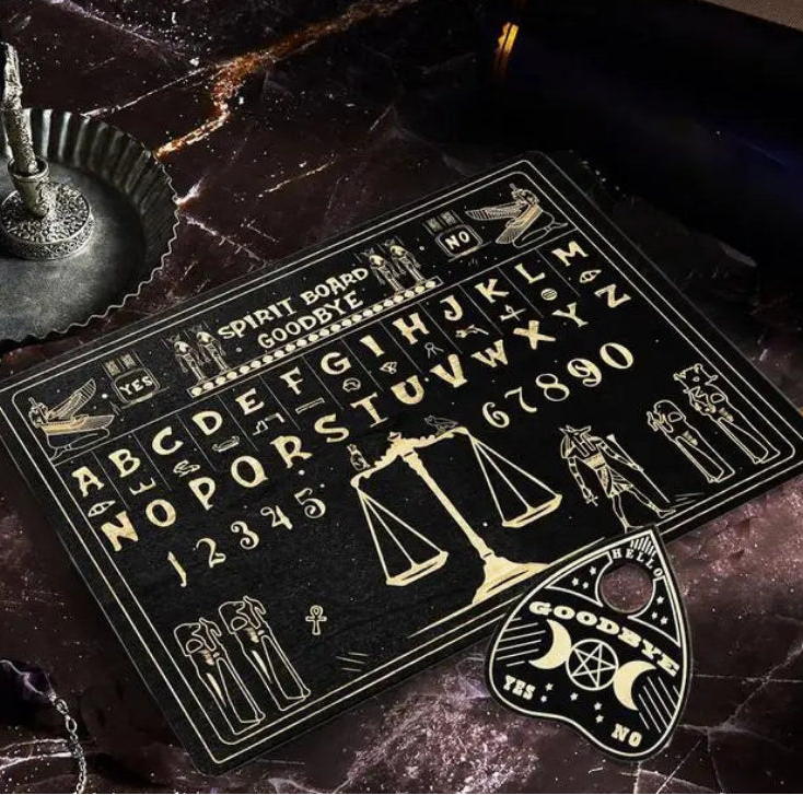 Miniature wooden spirit board with planchette