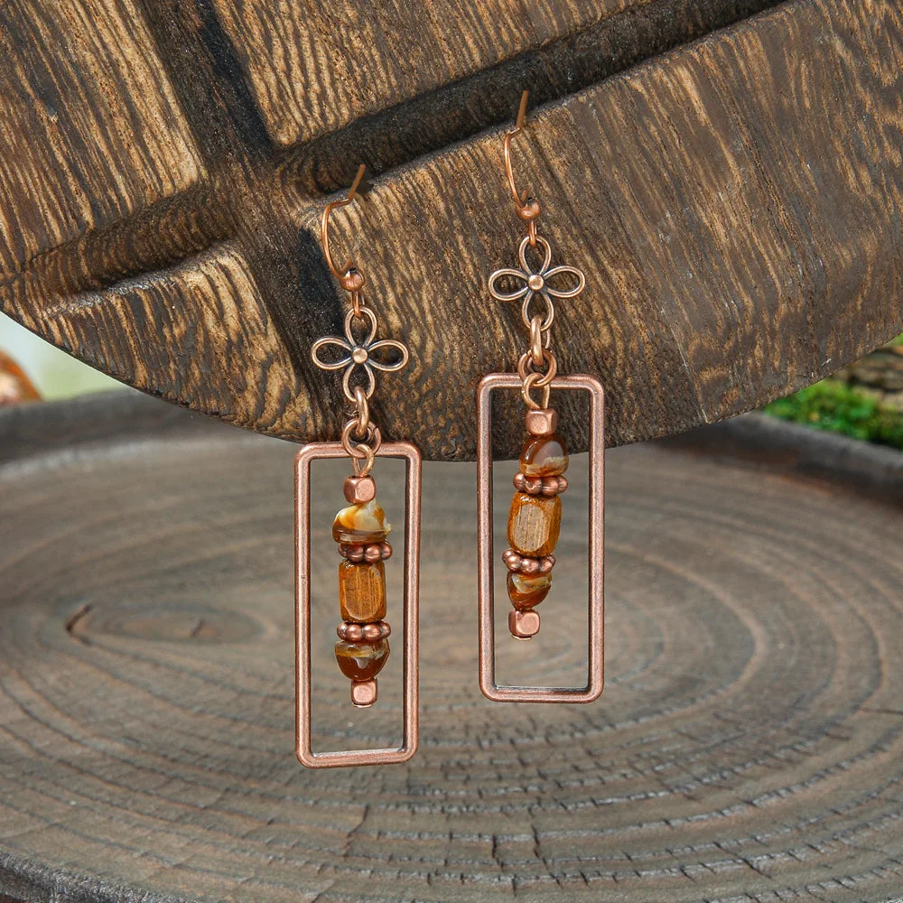 011 - Wooden Bohemian Drop Charm Earrings