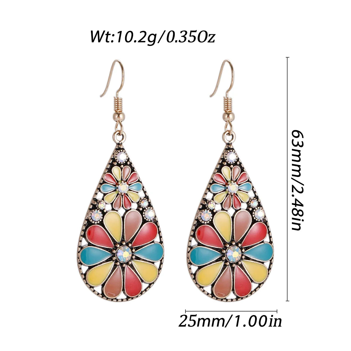 011 - Vintage Bohemian Flowers Water & Oil Drop Earrings
