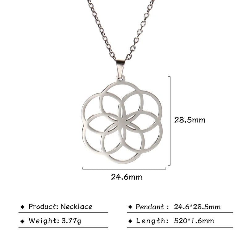 011 - Flower of Life Sacred Geometry Stainless Steel Pendant Necklace