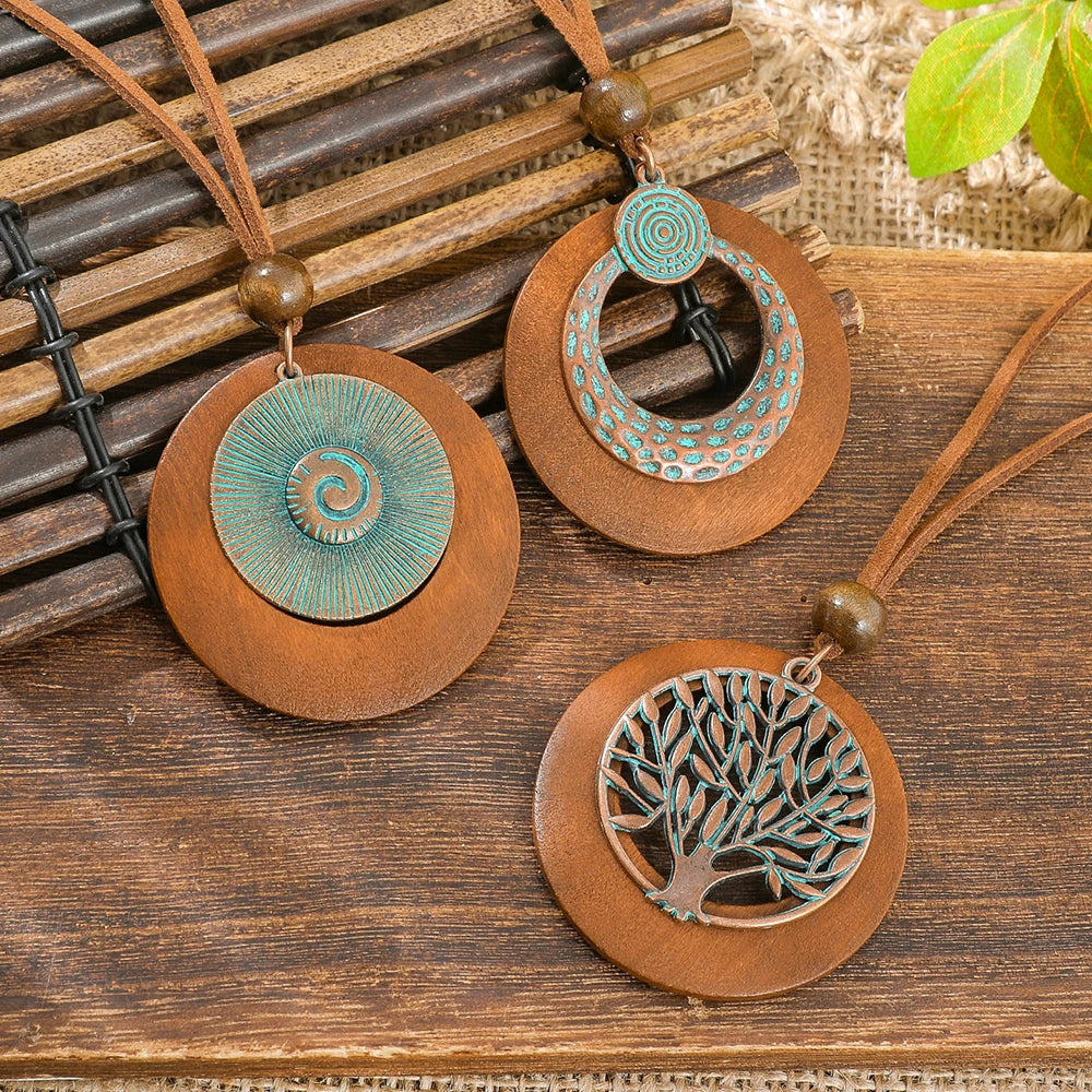 011 -  Vintage Verdigris Boho Pendant Necklace Set