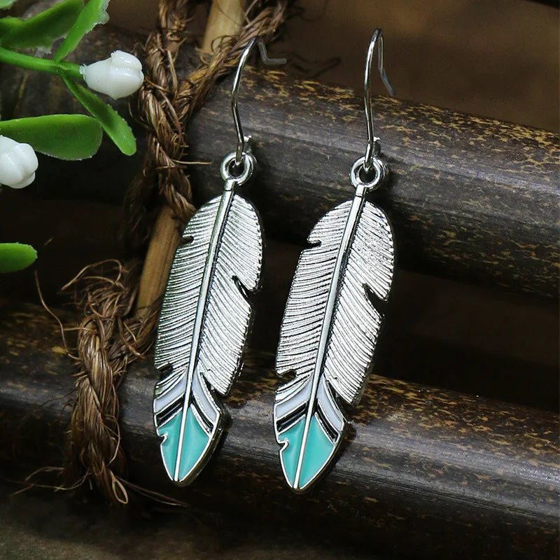 011 - Bohemian Vintage Tibetan Silver & Turquoise Geometric Drop Earrings