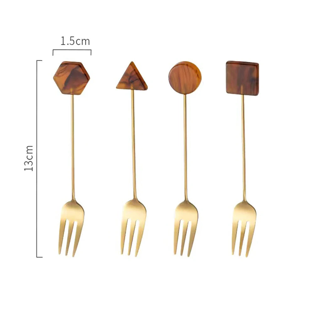 014 - Geometric Tea and Dessert Spoon & Fork 4PC Set