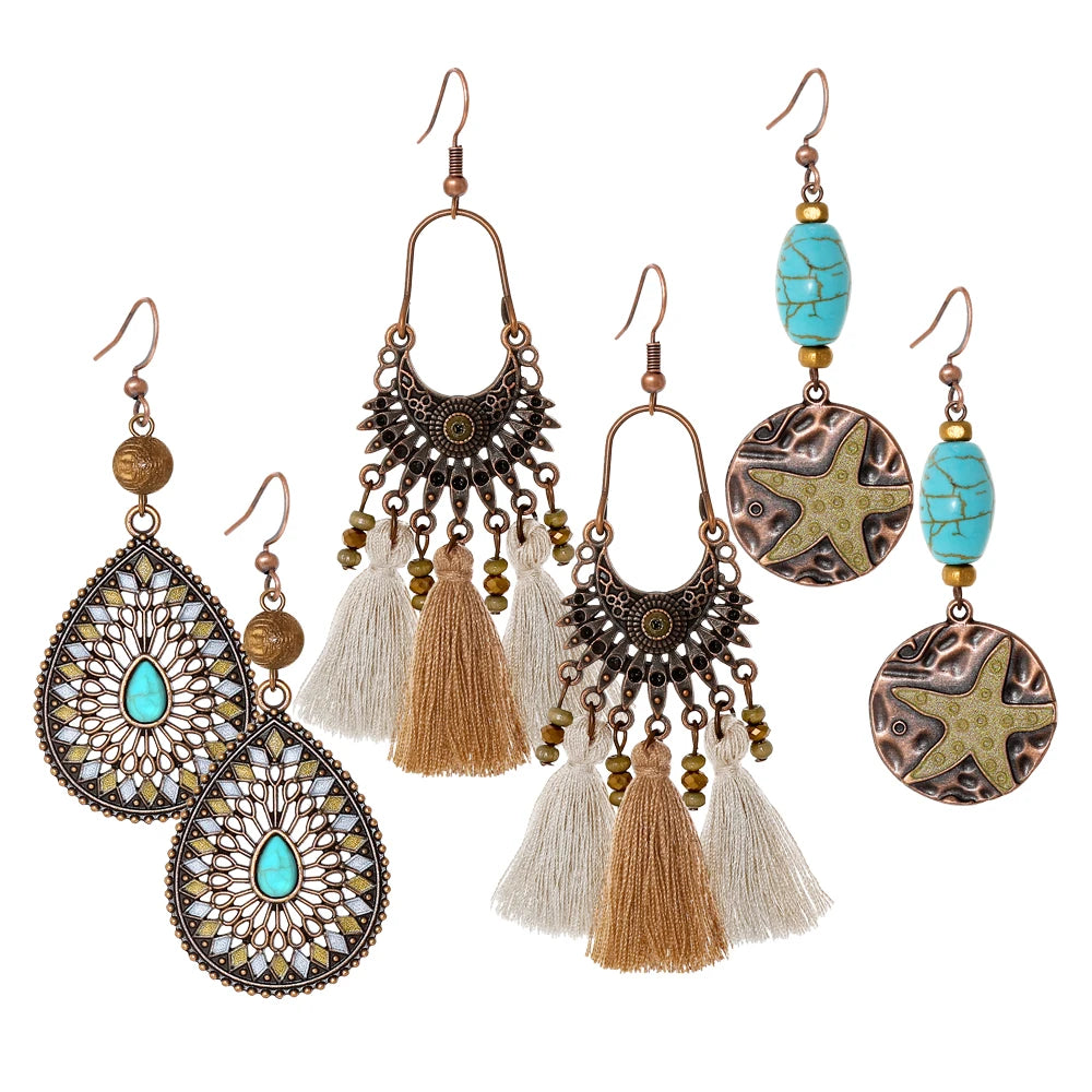 011 - Vintage Bohemian Dangle Charm Earrings