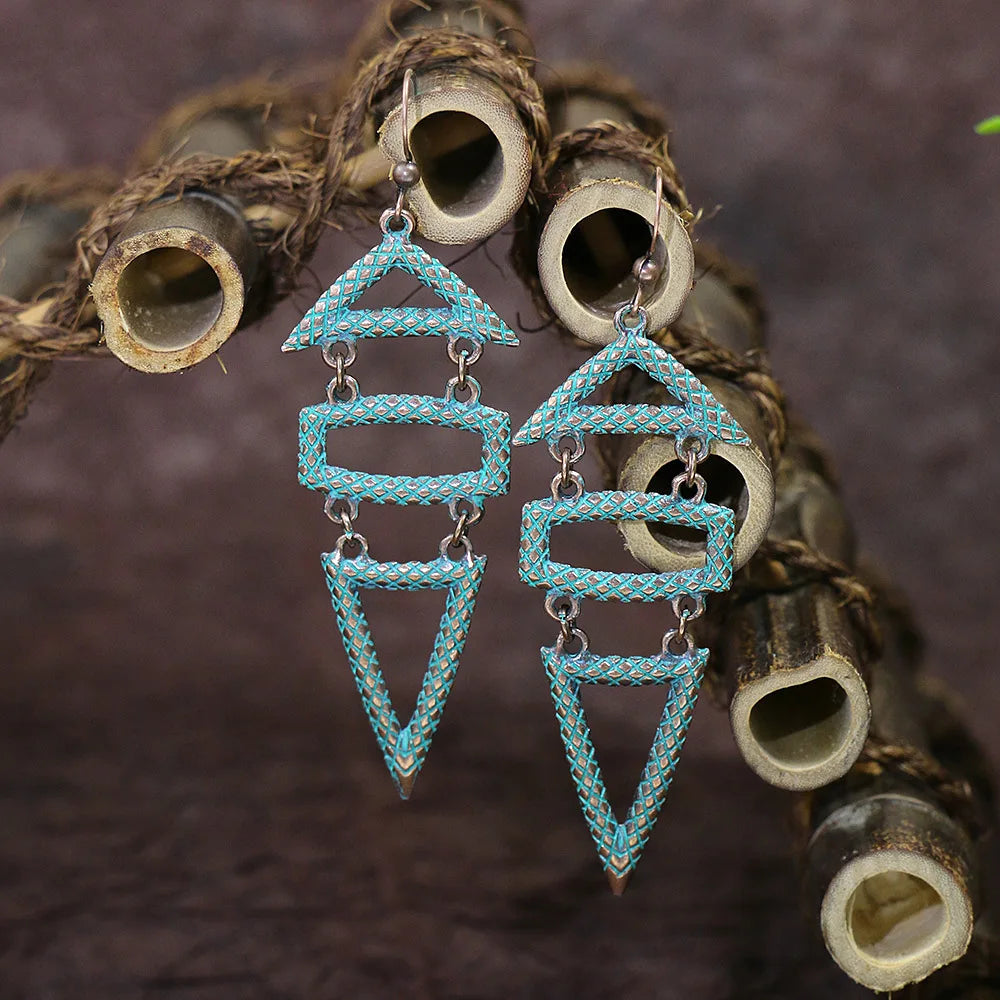 011 - Vintage Boho Verdigris Drop Earrings