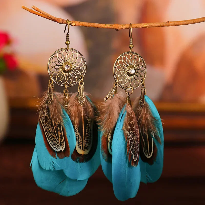 011 - Bohemian Vintage Leaf Feather Earrings