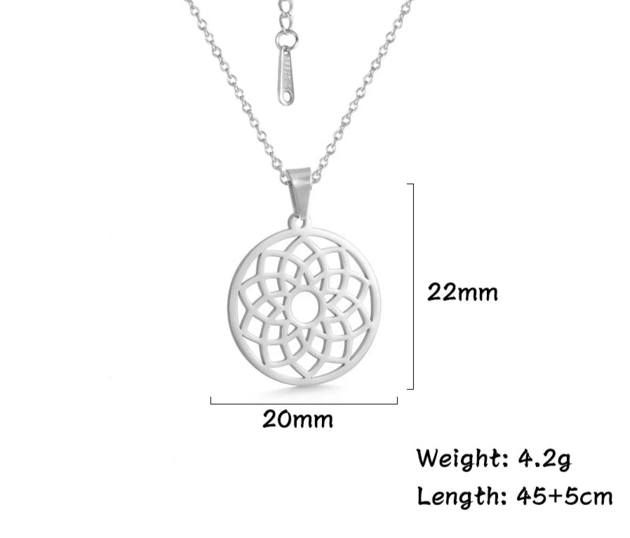 011 - Flower of Life Sacred Geometry Stainless Steel Pendant Necklace