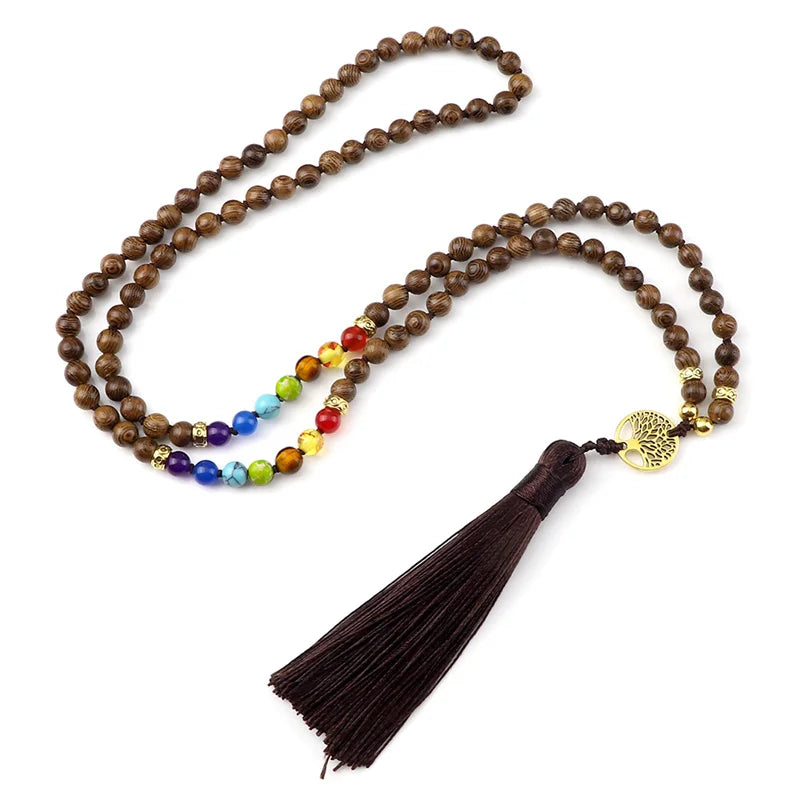 012 - Natural Agate Stone Chakra 108 Mala Beads Meditation Necklace