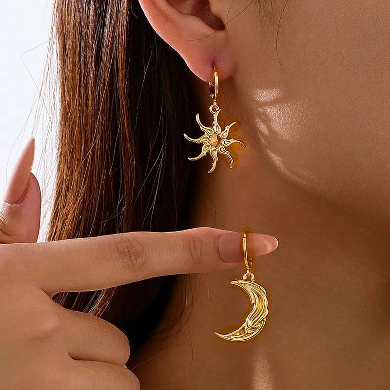 011 - Abstract Sun Moon and Star Drop Earrings