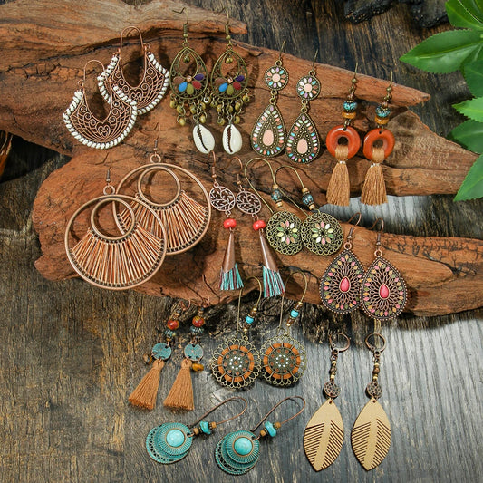 Bohemian vintage style drop earrings bundle