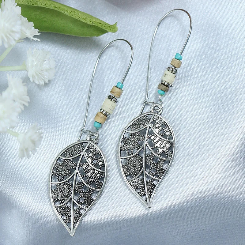 011 - Bohemian Vintage Tibetan Silver & Turquoise Geometric Drop Earrings