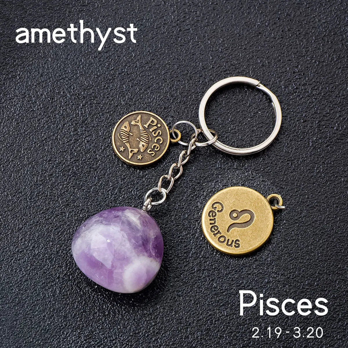 014 - Natural Crystal Zodiac Keychain