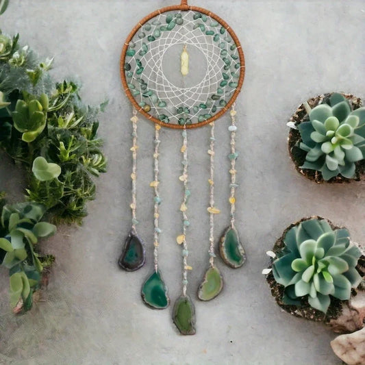 009 - Natural Green Gemstone Dreamcatcher Wind Chime