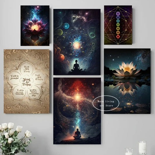012 - Reiki Principles & Symbols Lotus Canvas Print Wall Art