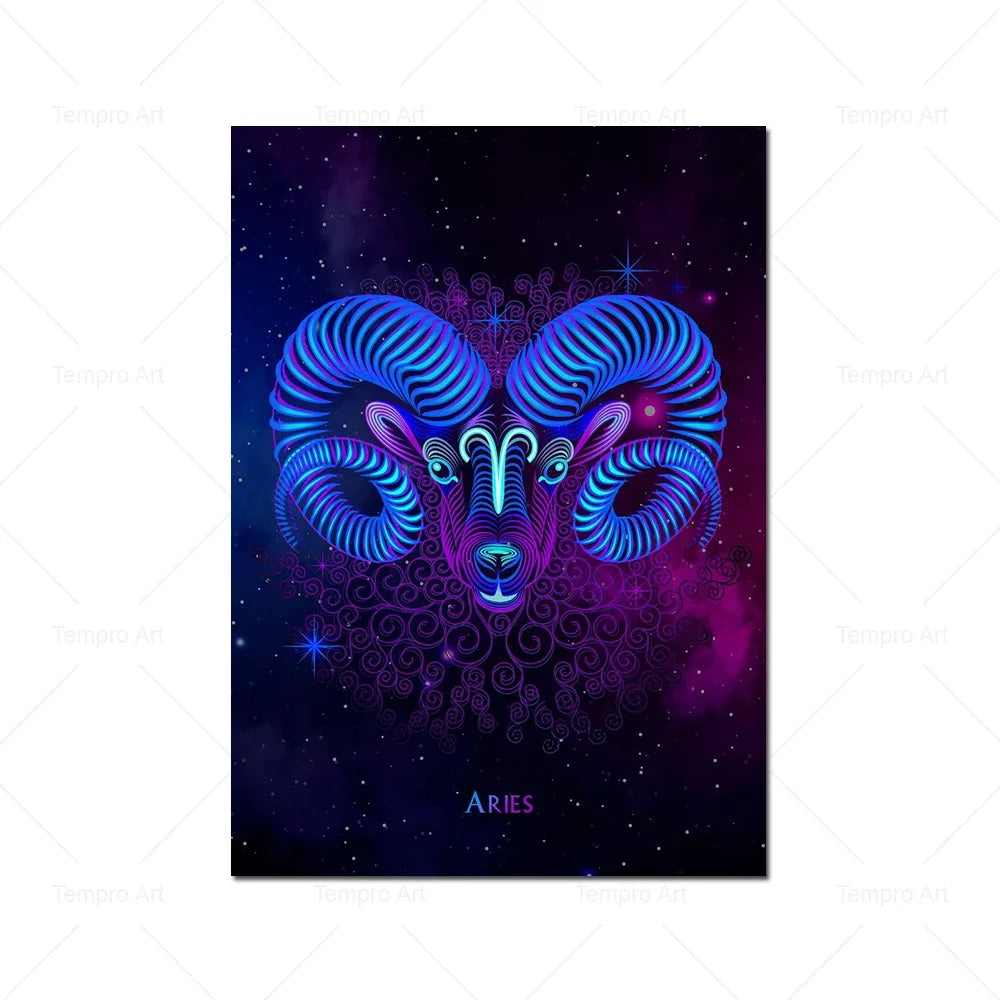 002 - Neon Zodiac Canvas Print Wall Art
