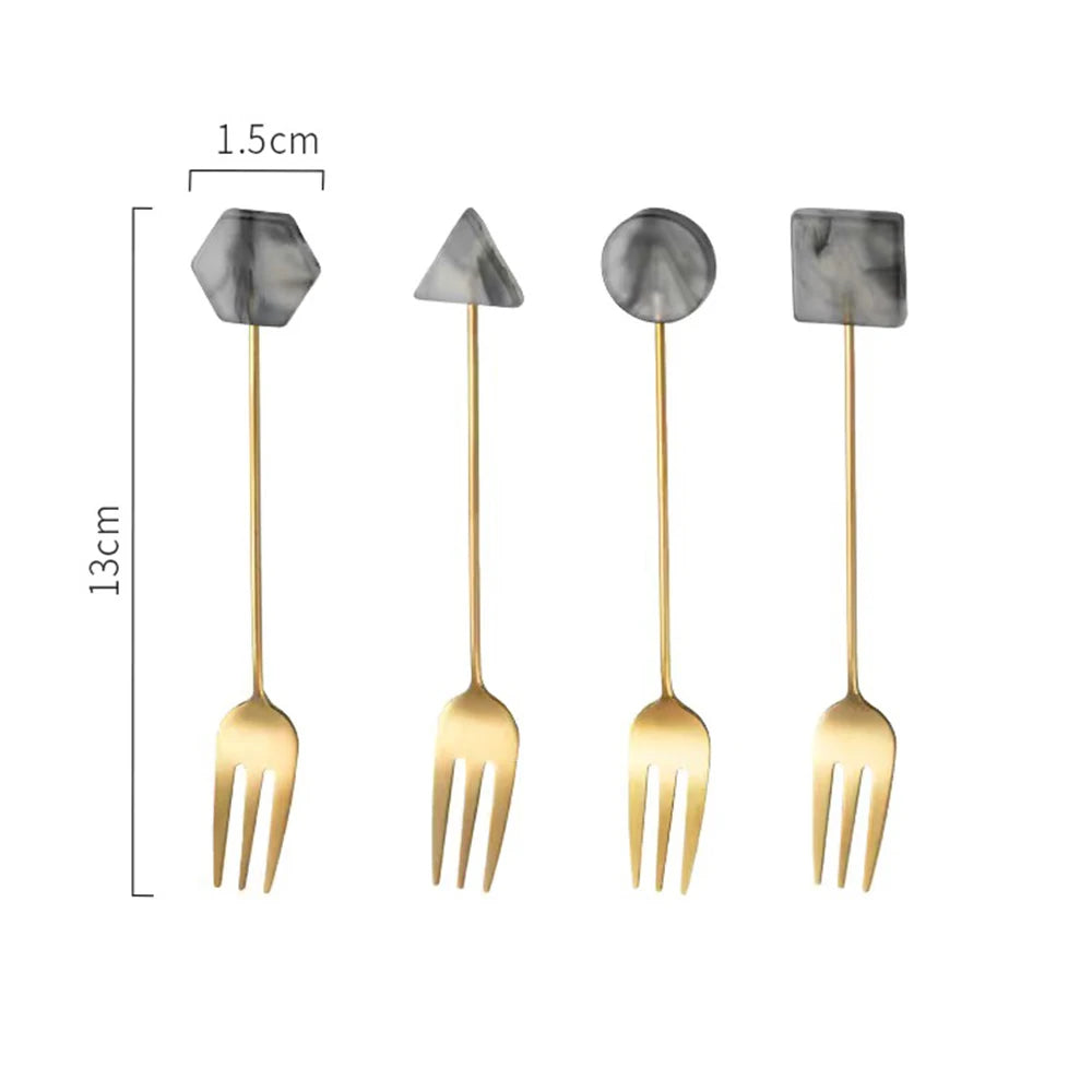 014 - Geometric Tea and Dessert Spoon & Fork 4PC Set