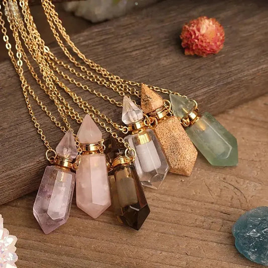 004 - Natural Crystal Pendant Necklace for Essential Oil