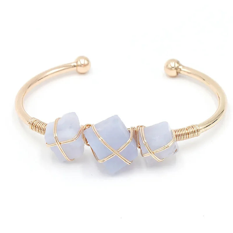 012 - Natural Crystal Stone Cuff Bangle Bracelets