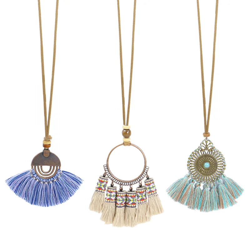 011 - 3pc Bohemian Vintage Tassel Necklace Set