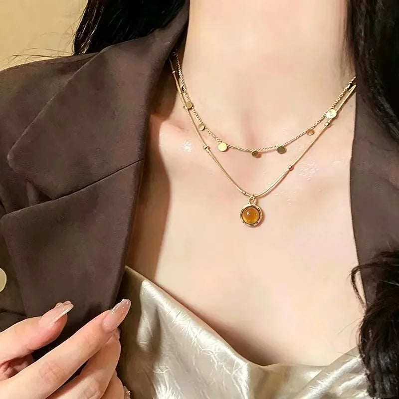 011 - Tiger's Eye Sun Multi-Layered Pendant Necklace