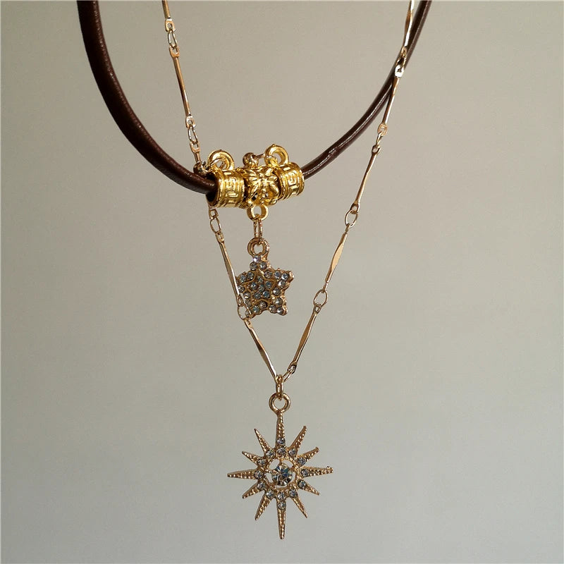 011 - Tiger's Eye Sun Multi-Layered Pendant Necklace