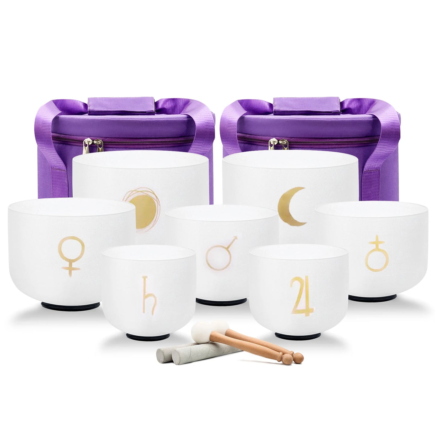 Planetary Frosted Crystal Singing Bowls Set