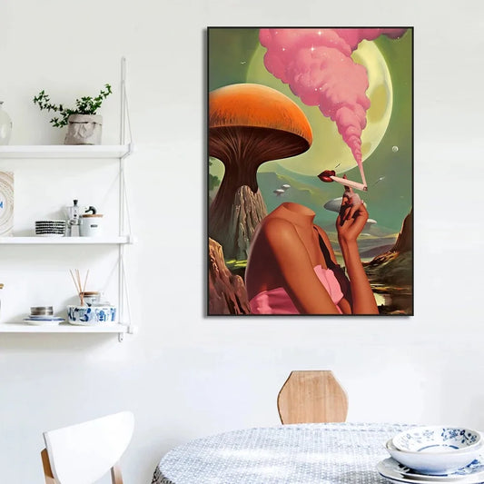 009 - Retro Psychedelic Surrealism Canvas Print Wall Art
