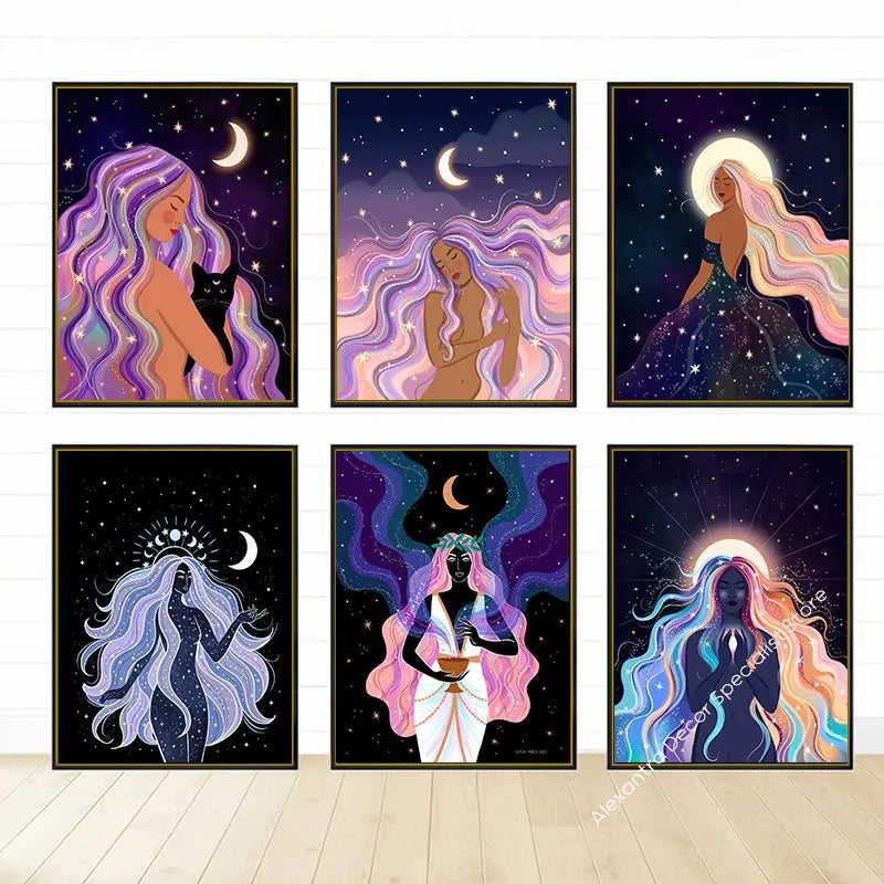 009 - Boho Moon Goddess Canvas Print Wall Art
