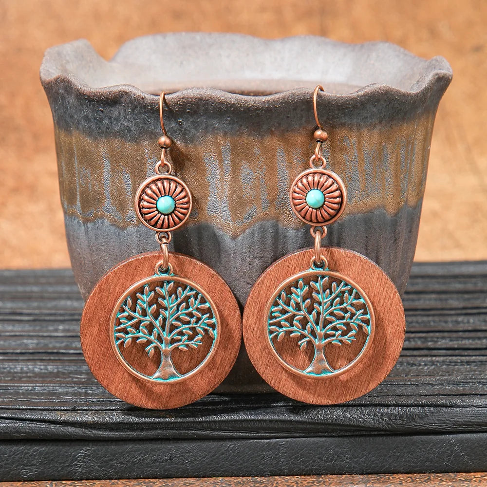 011 - Wooden Bohemian Drop Charm Earrings