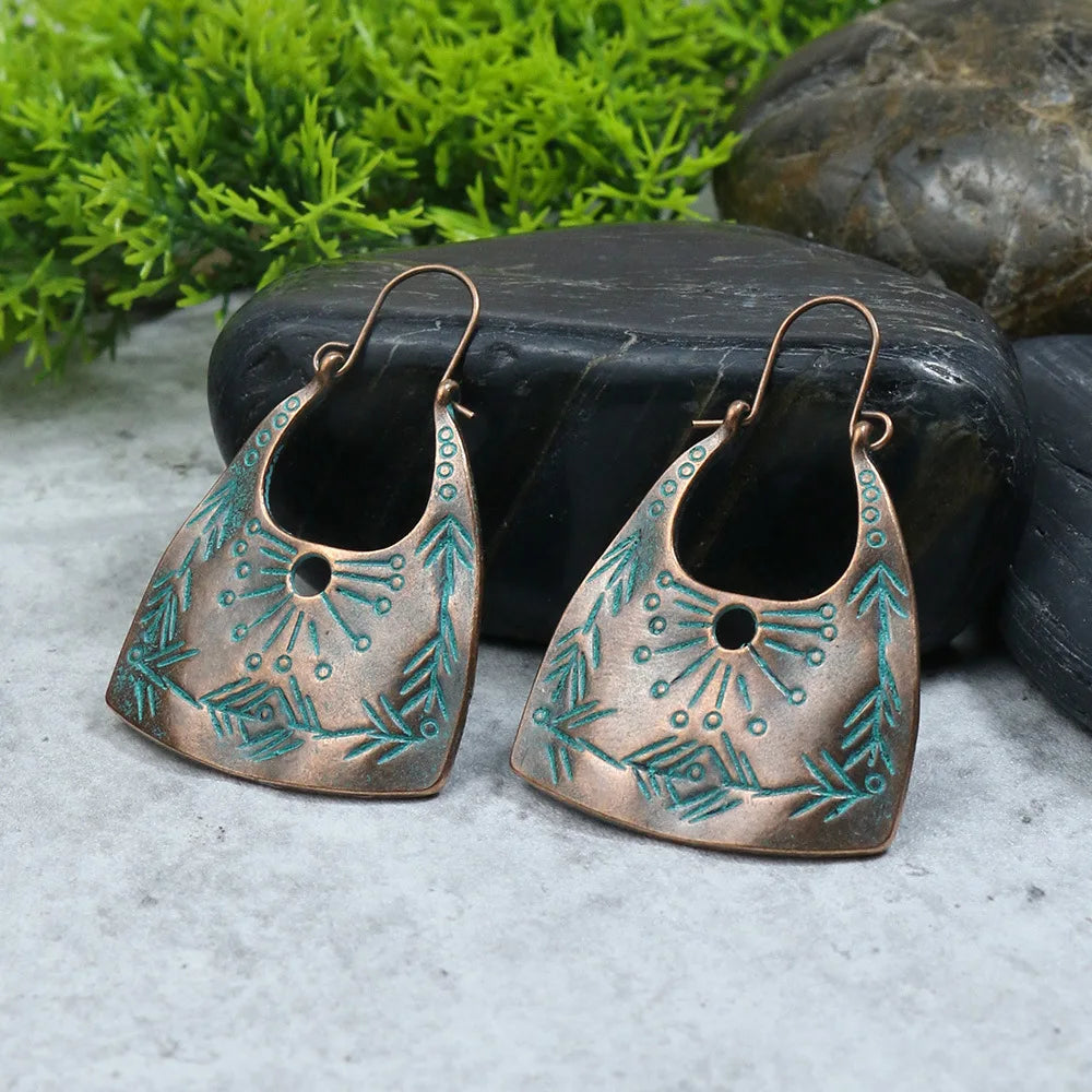 011 - Vintage Boho Verdigris Drop Earrings