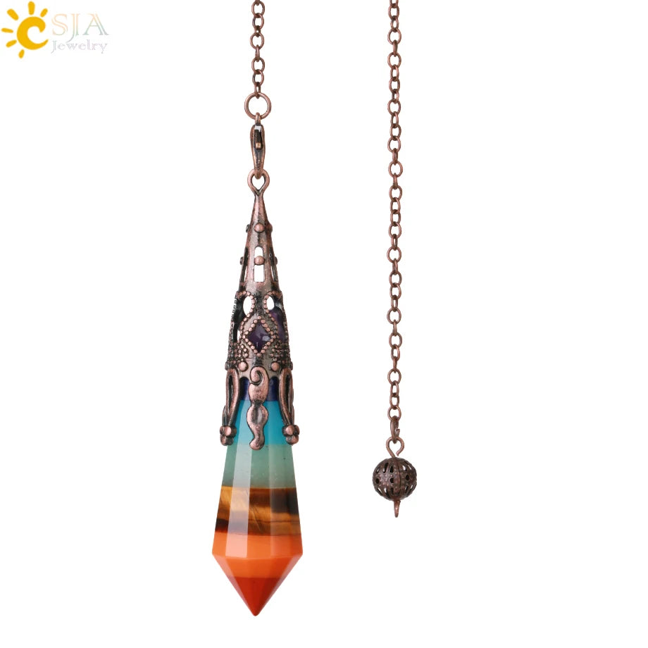004 - 7 Chakra Natural Crystal Pendulum