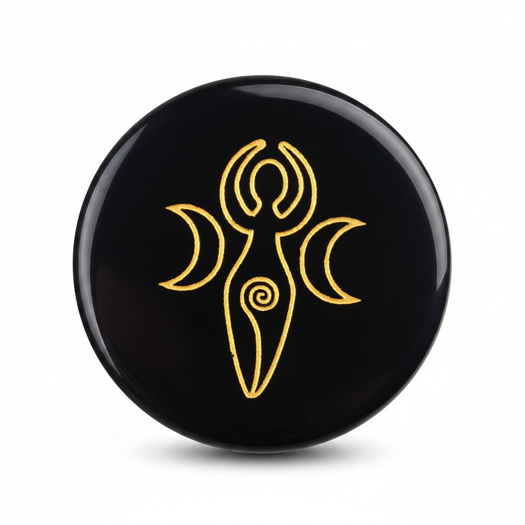002 - Wiccan Engraved Obsidian Palm Stone for Healing