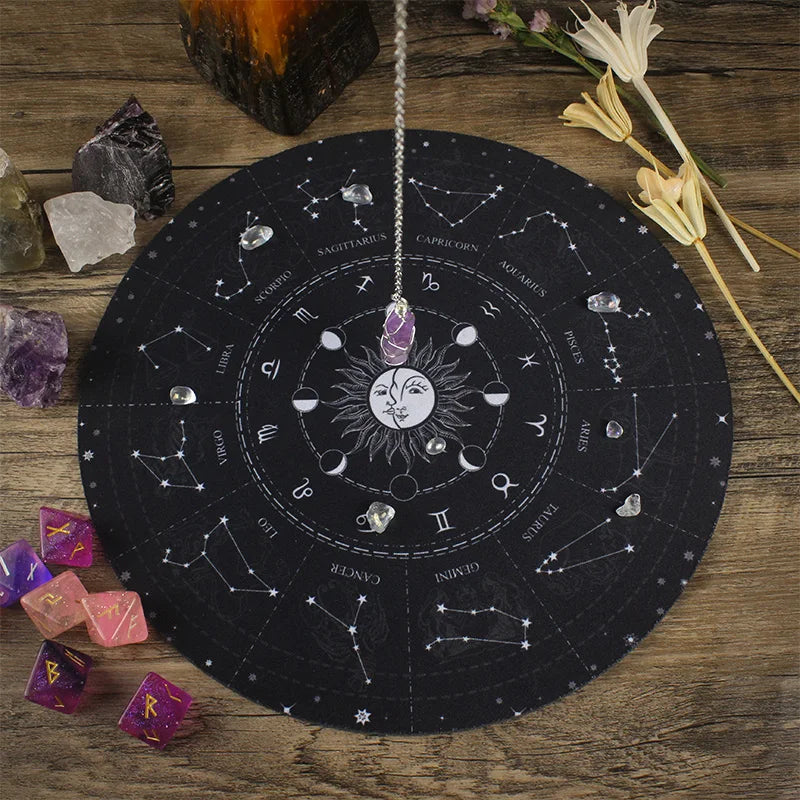 002 - Pendulum Mat for Divination with Clear Quartz Pendulum