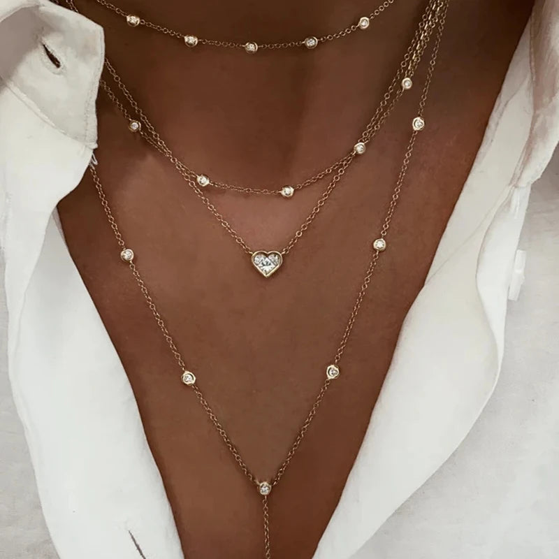 Vintage boho layered multi element crystal necklace
