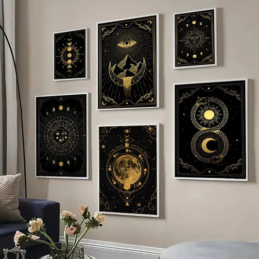 009 - The Sun Moon Tarot Card Canvas Art Wall Painting