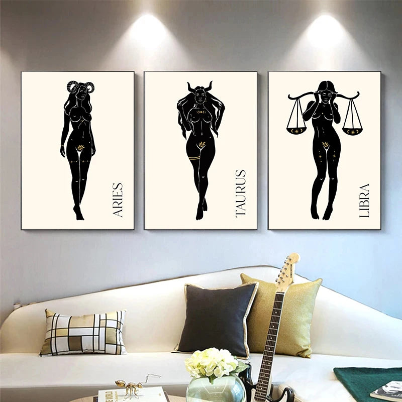 009 - Minimalist Vintage Lady Zodiac Canvas Print Wall Art
