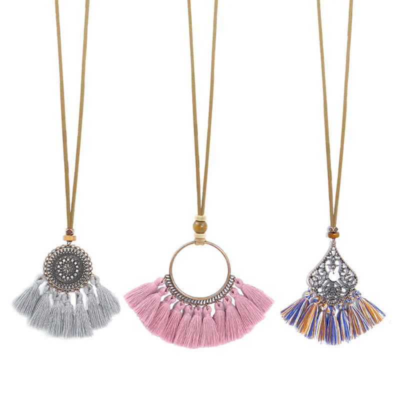 011 - 3pc Bohemian Vintage Tassel Necklace Set
