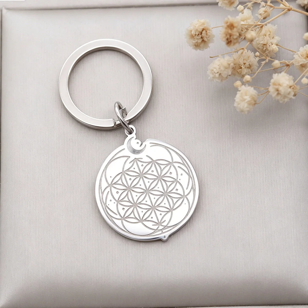 014 - Flower of Life Moon Talisman Keychain – Sacred Geometry