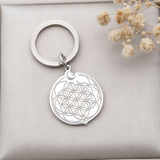 014 - Flower of Life Moon Talisman Keychain – Sacred Geometry