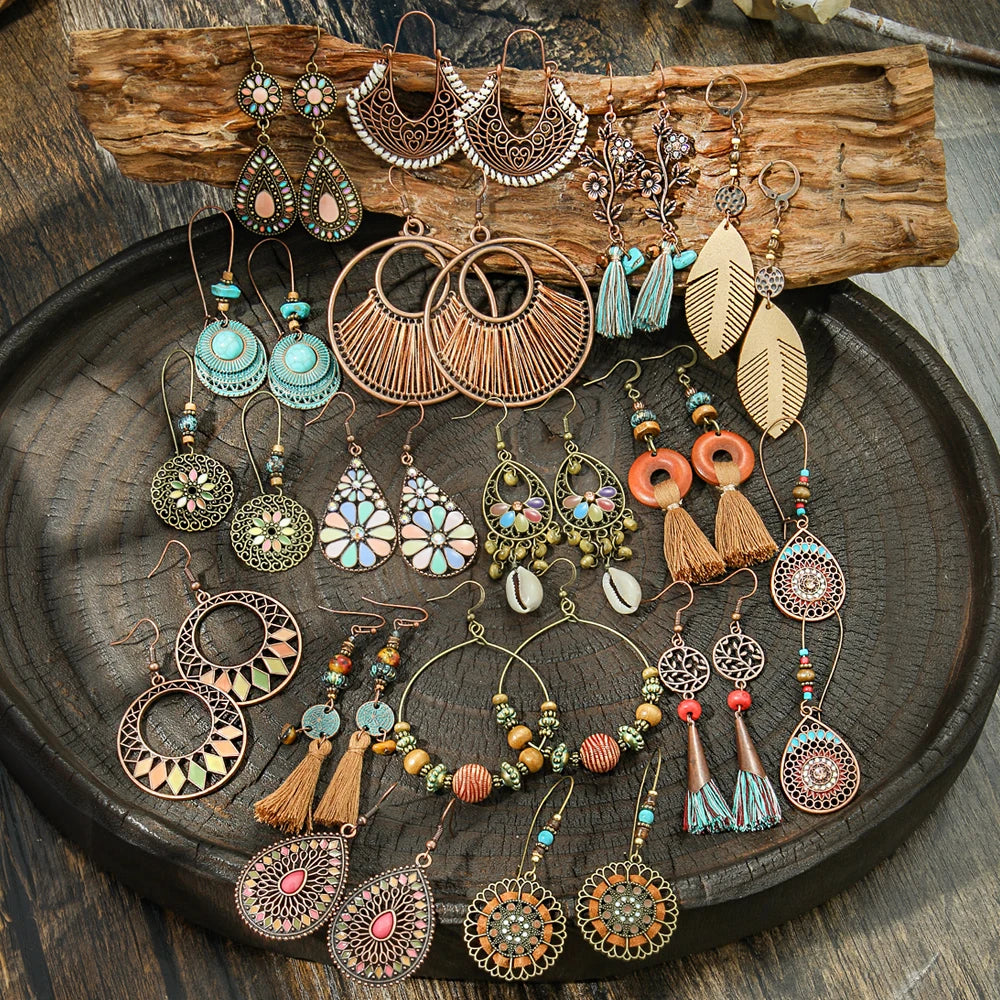 Bohemian vintage style drop earrings bundle