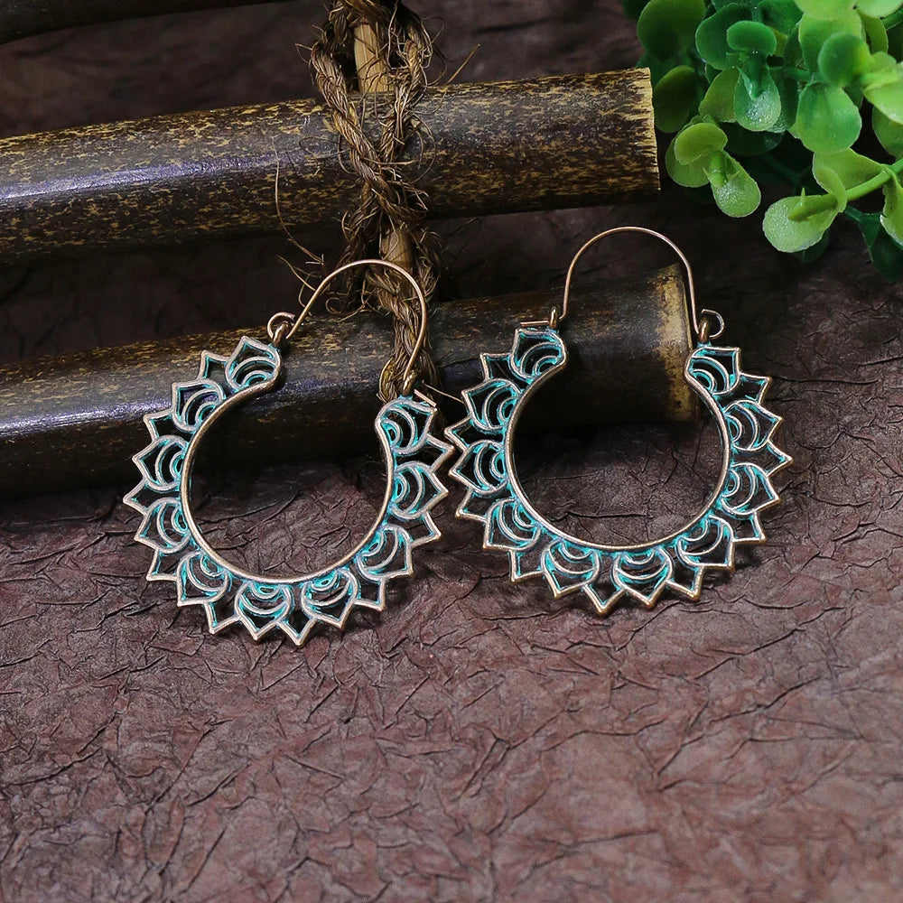 011 - Vintage Boho Verdigris Drop Earrings