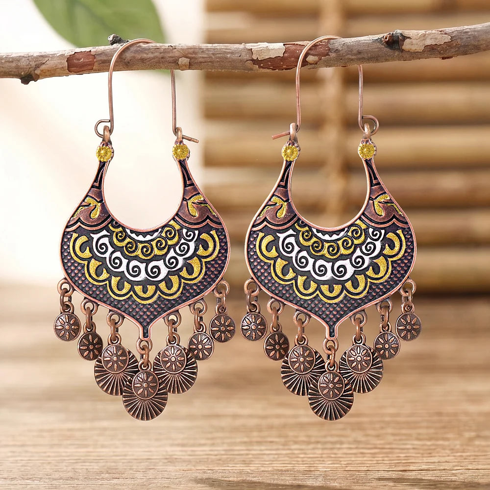 011 - Bohemian Painted Charmed Drop Earrings
