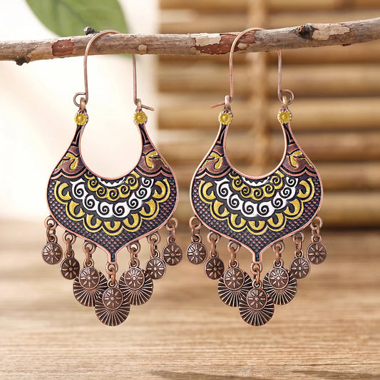 011 - Bohemian Painted Charmed Drop Earrings