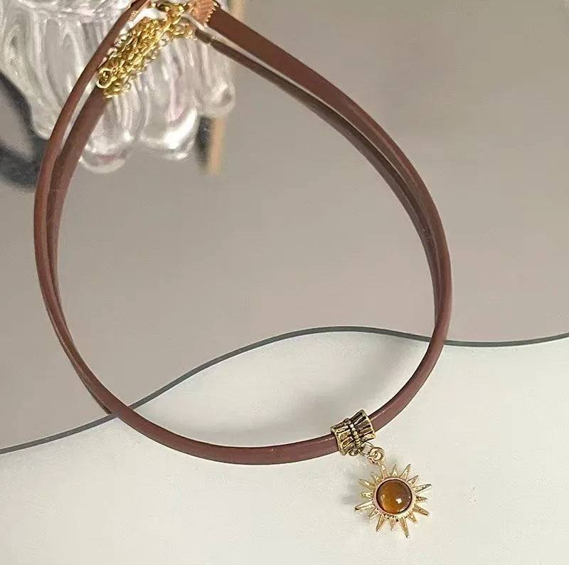 011 - Tiger's Eye Sun Multi-Layered Pendant Necklace