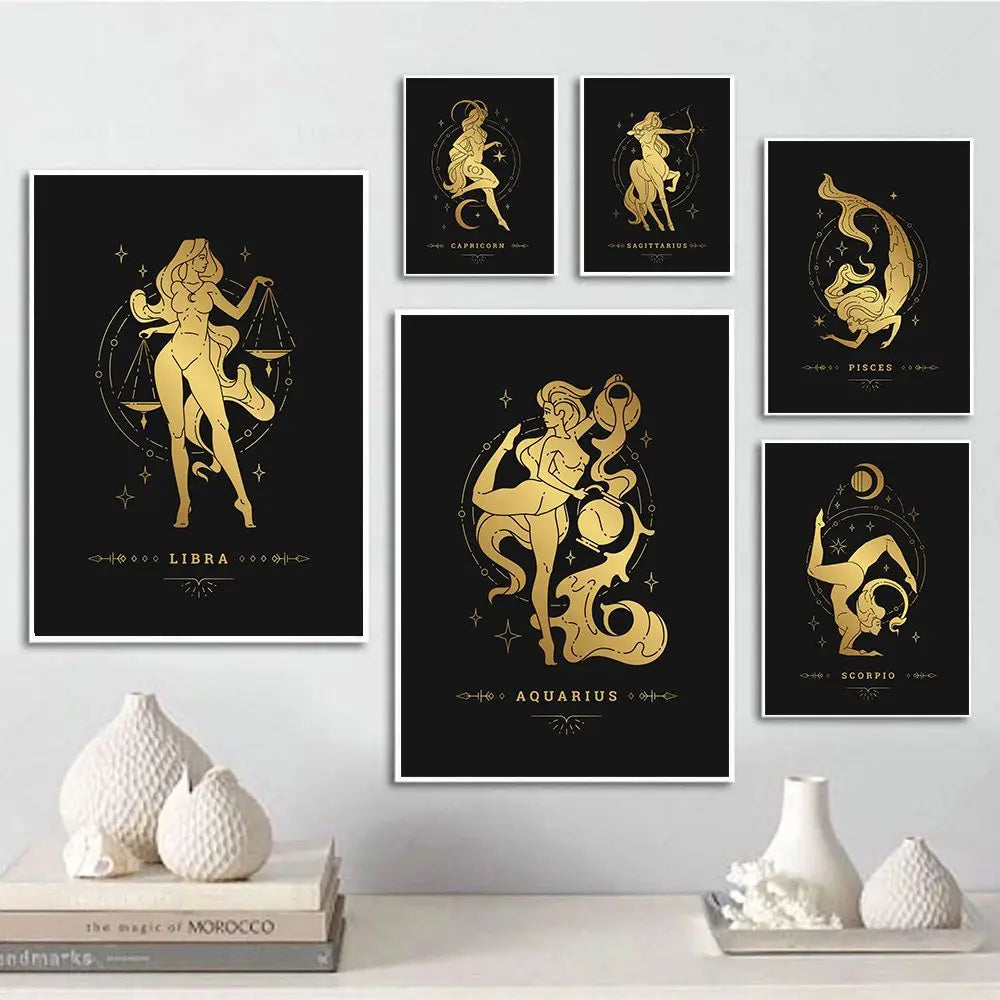012 - Retro 12 Zodiac Canvas Print Wall Art