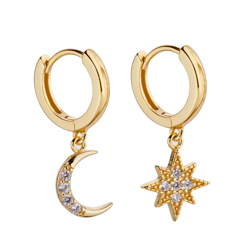 011 - Abstract Sun Moon and Star Drop Earrings
