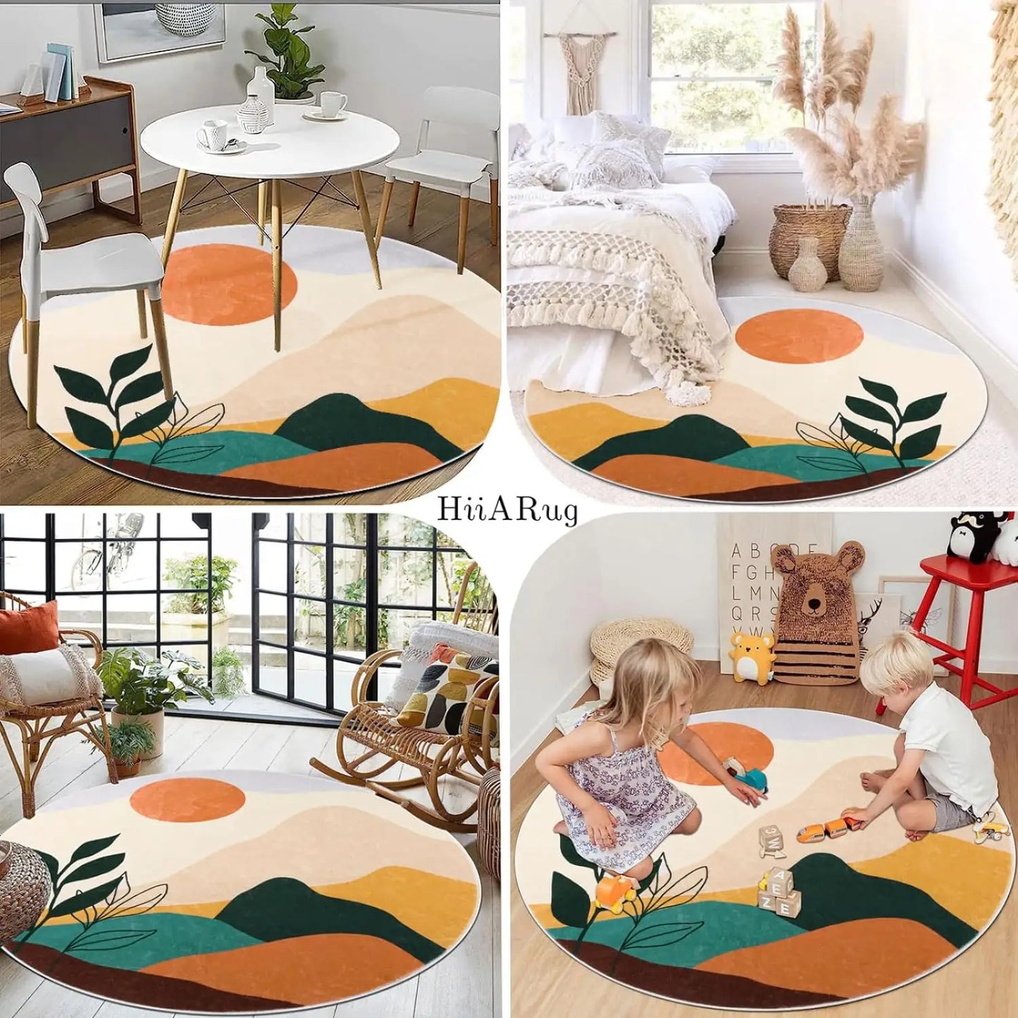 014 - Abstract Boho Round Non-Slip Rug
