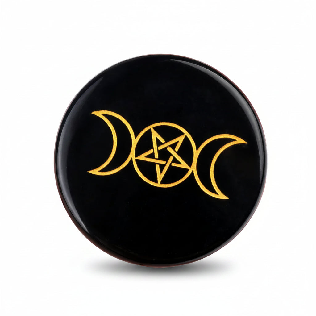 002 - Wiccan Engraved Obsidian Palm Stone for Healing