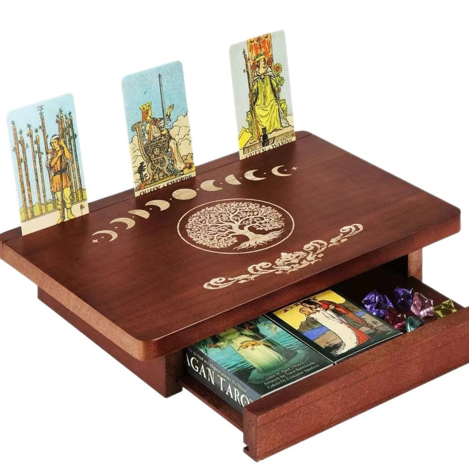 002 - Vintage Wood Ritual Altar Table w/ Tarot Card Holder