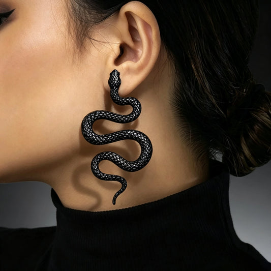 011 - Serpentine Black Snake Statement Earrings